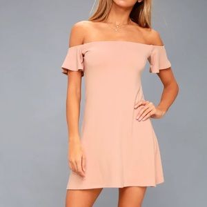 Lulu’s Kiss Keeper Blush Pink Off-the-Shoulder Swing Dress